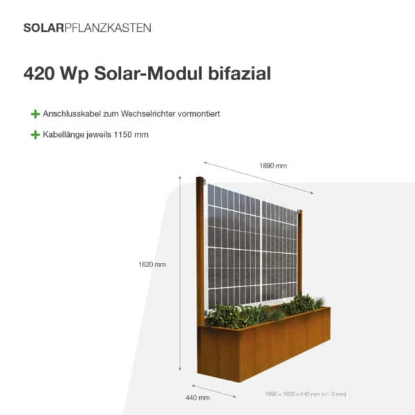 Solarpflanzkasten 420/400 Cortenstahl bifazial "premium line" – Bild 5