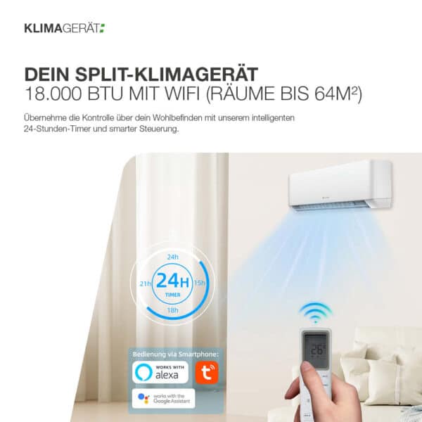 Split-Klimagerät 18.000 BTU mit Wifi (Räume bis 64m²) – Bild 4