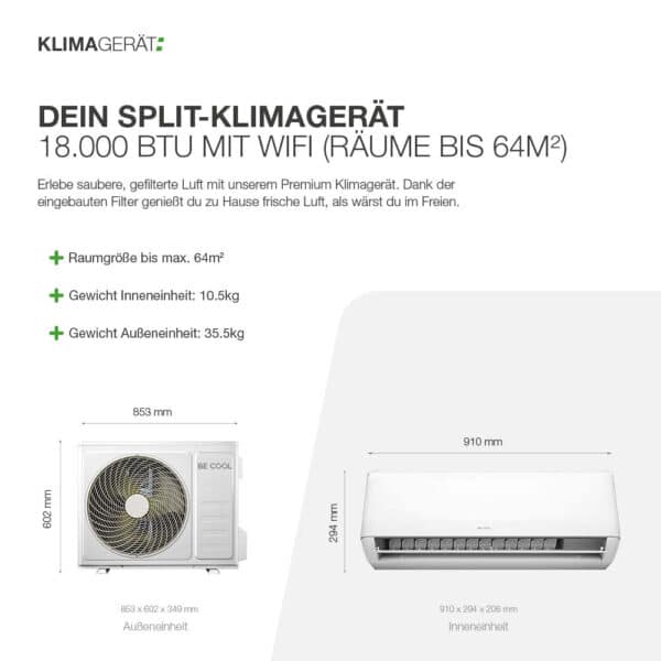 Split-Klimagerät 18.000 BTU mit Wifi (Räume bis 64m²) – Bild 7