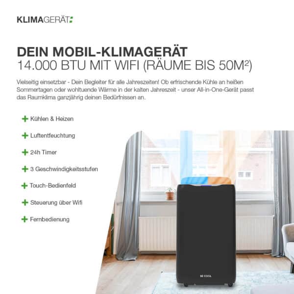 Mobil-Klimagerät 14.000 BTU mit Wifi (Räume bis 50m²) – Bild 3