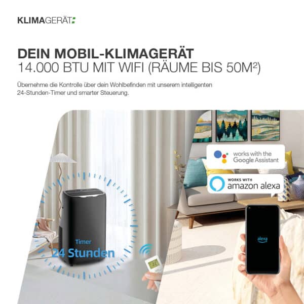 Mobil-Klimagerät 14.000 BTU mit Wifi (Räume bis 50m²) – Bild 4