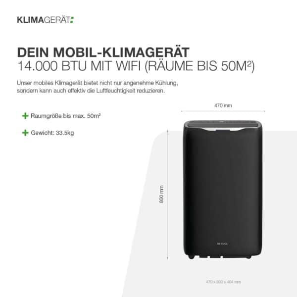 Mobil-Klimagerät 14.000 BTU mit Wifi (Räume bis 50m²) – Bild 5