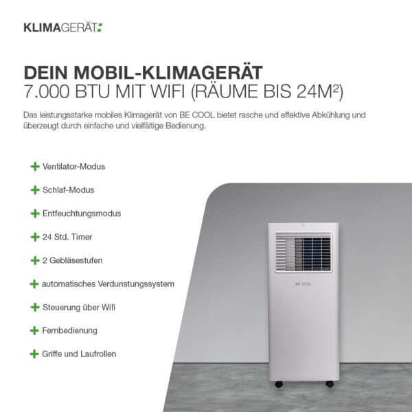 Mobil-Klimagerät 7.000 BTU mit Wifi (Räume bis 24m²) – Bild 3