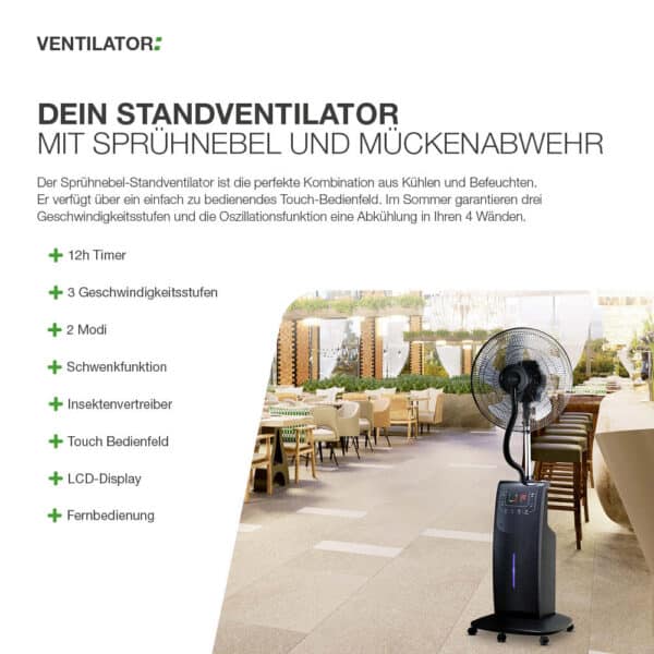 Standventilator mit Sprühnebel und Mückenabwehr – Bild 3