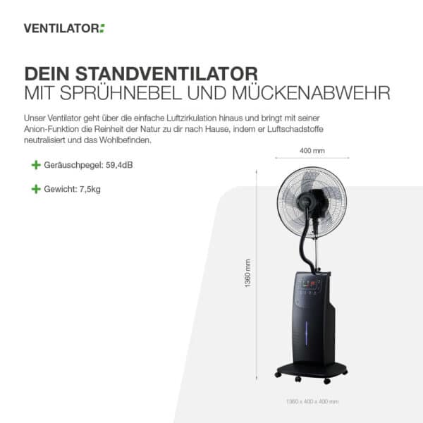 Standventilator mit Sprühnebel und Mückenabwehr – Bild 6