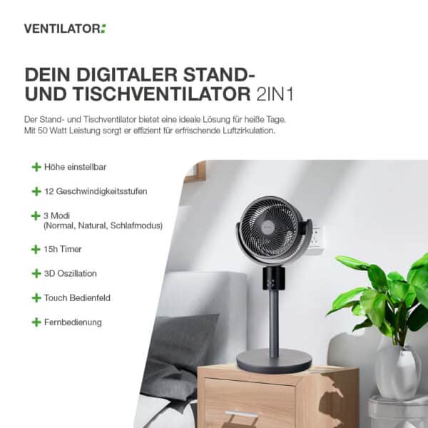 Digitaler Stand- und Tischventilator 2in1 – Bild 3