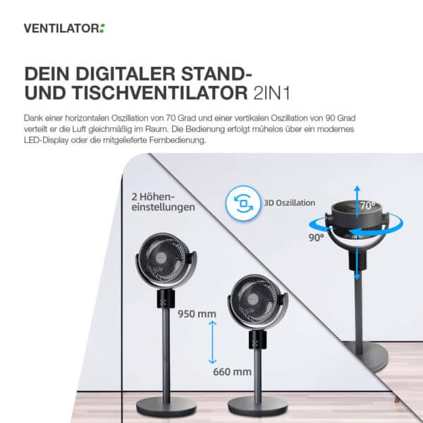 Digitaler Stand- und Tischventilator 2in1 – Bild 4