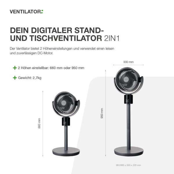 Digitaler Stand- und Tischventilator 2in1 – Bild 6